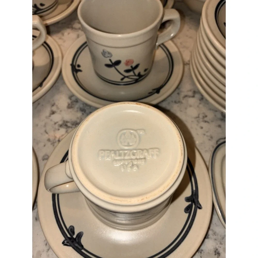 Pfaltzgraff Tea Rose Floral Stoneware 8 Cups & 6 Saucers, 6 Bowls, 10‎ Plates